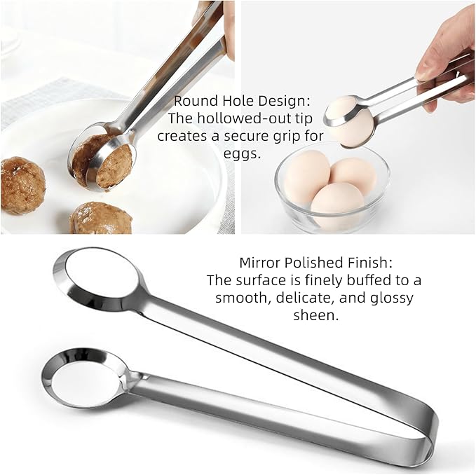 2-Piece Multifunctional Stainless Steel Boiled Egg Tongs with 1 Piece Egg Slicer – Kitchen Cooking Tools & Supplies