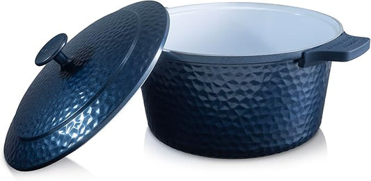 Gotham Steel Hammered 5 Qt Lightweight Dutch Oven Pot with Lid & Holders, Ceramic Non Toxic, Oven Safe & Even Heat Retaining Dutch Oven for Bread Baking Sourdough, Soup, 70% Lighter than Cast Iron