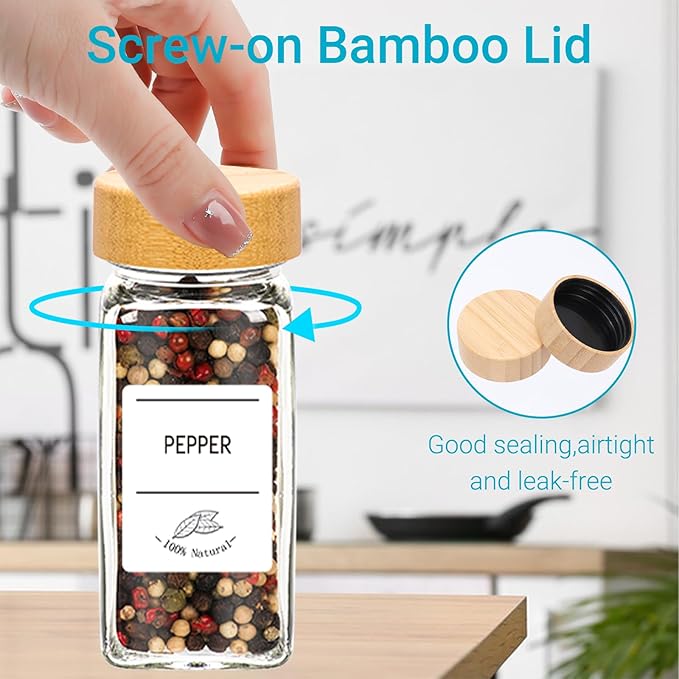 4 oz Glass Spice Jars with Bamboo Lids,16 Pack Spice Containers with Labels and Shaker Lids,120ml Seasoning Containers Empty Spice Jars for Kitchen Storage