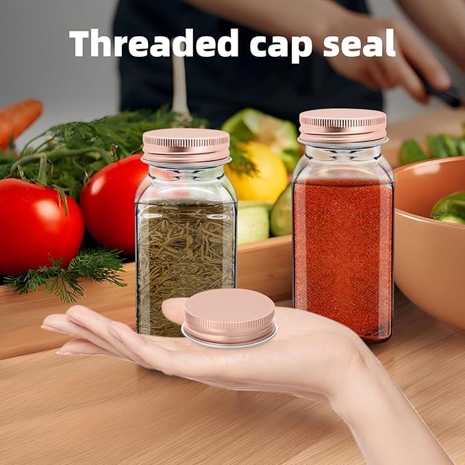 48 Pcs iron Jar Lids Lids for 4 oz and 6 oz Square Spice Jars Reusable Can Airtight Spice Storage Canning Lids for Nice Sealing Kitchen (Rose gold)
