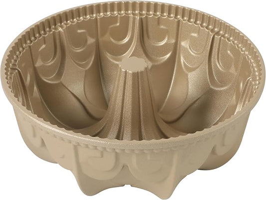 Martha Stewart Dunelle Decorative Fluted Cast Aluminun Round Cake Pan – 12-Cup Nonstick Tube Pan, Champagne Gold Bakeware
