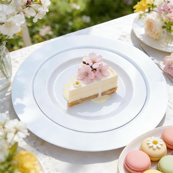 FLOWERCAT 60PCS White Plastic Plates - Heavy Duty White Disposable Plates for Easter Party/Wedding -serve for 30 guests Include 30PCS 10.25" & 30PCS 7.5" Plates for Party
