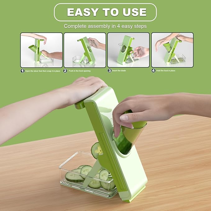 Mandoline Slicer,Potato Slicer Mandoline Slicer for Kitchen,Vegetable Food Slicer & Chopper, Cucumber Slicer, Detachable Easy to Clean Kitchen Chopping Artifact (Green)