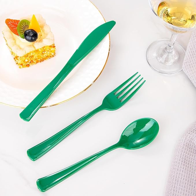 WDF 160 Pcs Green Plastic Silverware - Heavy Duty Silverware Includes 80Forks, 40Spoons, 40Knives, Green Plastic Utensils Perfect for Party/Wedding/Birthday/Daily Using/Easter