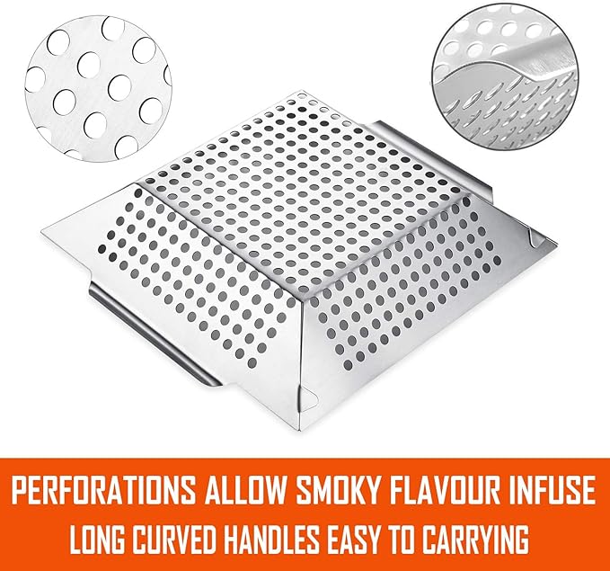3 Pack Grill Baskets for Outdoor Grill, Heavy Duty Stainless Steel Vegetable Grill Basket, Grilling Basket for Veggies, Grilling Accessories for All Grills & Smokers - Grilling Gifts for Men
