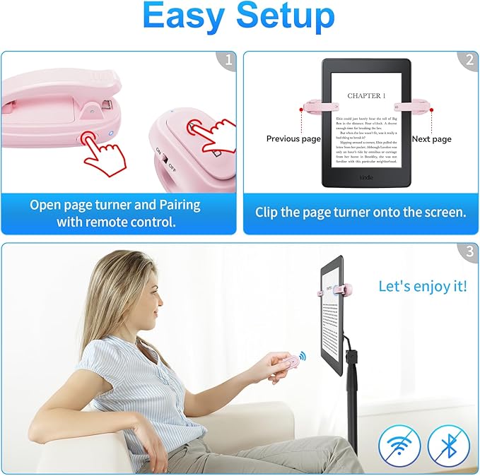 (2 Clips) Kindle Page Turner Remote Control,Finger Ring Rechargeable Pad Ereader Amazon Kindle Button Clicker,Kindle Scroller Paperwhite Scribe Oasis Android Tablets Reading Accessories Gifts