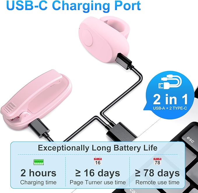 (1 Clip) Kindle Page Turner Remote Control,Finger Ring Rechargeable Pad Ereader Amazon Kindle Button Clicker,Kindle Scroller Paperwhite Scribe Oasis Android Tablets Reading Accessories Gifts
