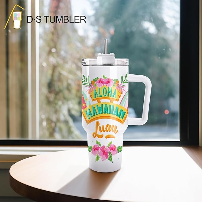 D·S 4 Pack 40 oz Sublimation Tumbler with Handle Insulated Large Sublimation Tumblers Bulk with Lids and Straws Stainless Steel Coffee Mugs for DIY Craft Heat Press Print