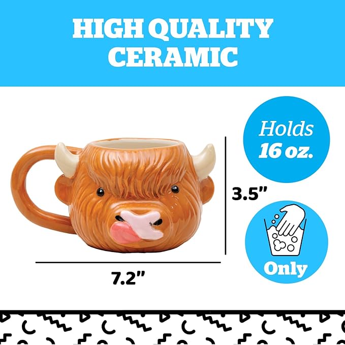 BigMouth Inc Cute Ceramic Highland Cow Coffee Mug, Country Farmhouse Kitchen Cup, Gifts for Animal Lovers