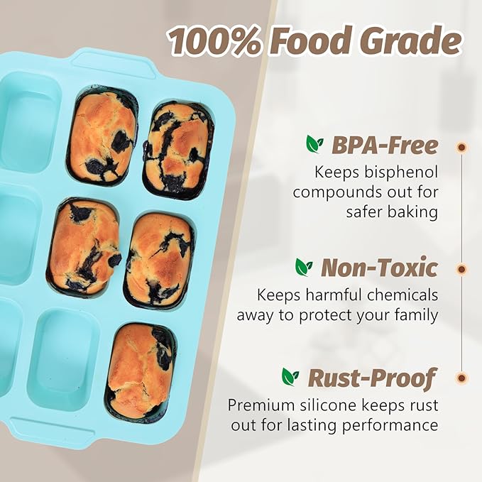 Nonstick Silicone Mini Loaf Pans: 9-Cavity Small Banana Bread Loaf Pans for Baking Cornbread with Metal Frame - Mini Meatloaf Tin for Oven - Brownie Tray for Baker Baking Lover (Beige & Mint Green)