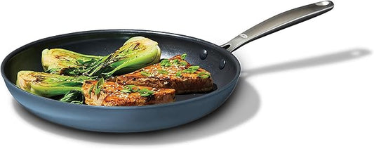 OXO Enhanced 12” Nonstick Frying Pan Skillet, Ceramic PFAS-Free Cookware, Durable Hard Anodized, Scratch Resistant, Stainless Steel Handle, Eggs & Omelets, Dishwasher & Oven Safe, Storm Blue