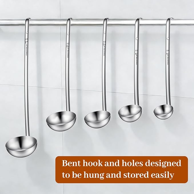 10 Pcs Stainless Steel Ladle 1oz/2oz/4oz/6oz/8oz Soup Ladle with Long Spoon Metal Spoon Sets Big Spoons for Stirring, Portioning, Serving Soup, Stew in Restaurants Home Cooking Soups Sauce