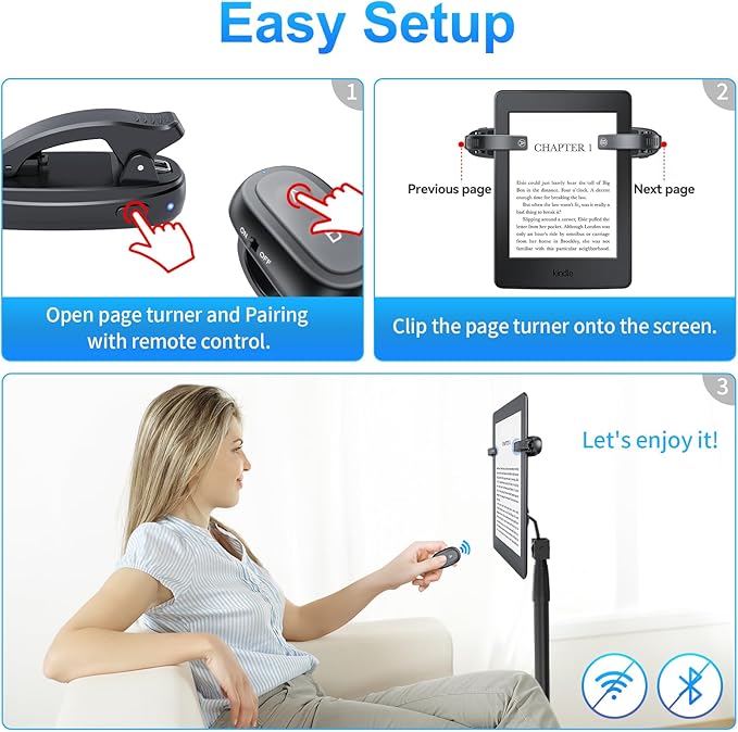 [2 Clips] Page Turner for Kindle Paperwhite: Kindle Remote Page Turner, Finger Ring Kindle Clicker Page Turner for iPad Android Tablets Reading Novels/Comics, Phone Camera Control Triggers(Black)