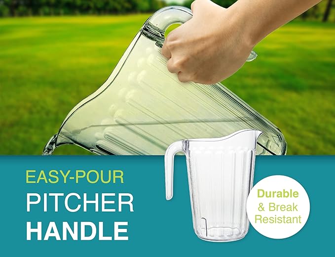 Arrow Home Products Clear Plastic Pitcher, 60 Ounce - Space-Saving Stackable Design - Fill with Ice Water, Beer or Juice - Ideal for Bars and Restaurants - Made in the USA, BPA Free, Dishwasher Safe