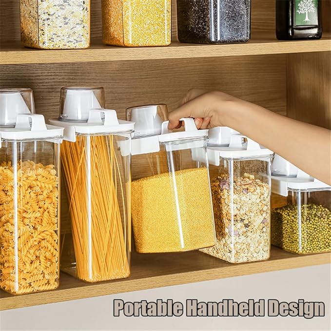 2Pcs Rice Dispenser Storage Containers, 2.3L Small Rice Bucket with Measuring Cup & Pour Spout, Kitchen Plastic Airtight Container for Cereal, Grain, Flour, Sugar, Oatmeal, Dry Pet Dog Food