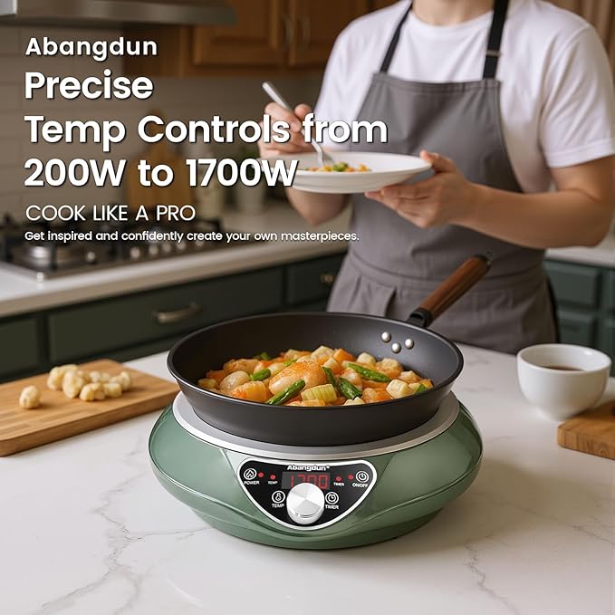 1700W Commercial Induction Wok Cooktop – Concave Wok Burner with Continuous Heating, Professional Countertop Induction Stove for Stir Fry, 120V Electric Wok Burner