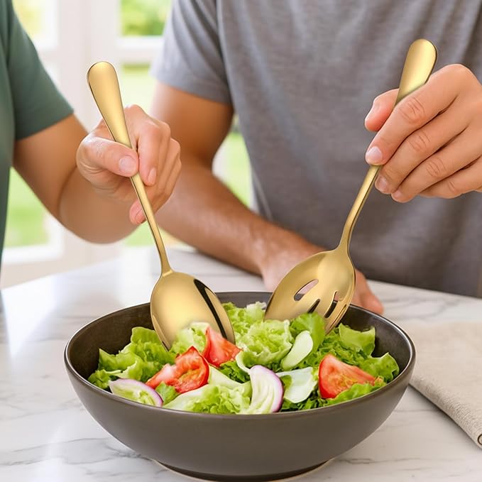 12 PCS Gold Stainless Steel Serving Utensils, Large Serving Spoons Slotted Spoons Servings Tongs Appetizer Tongs Polished Gold Servings Utensils Set for Buffet Catering Banquet Party
