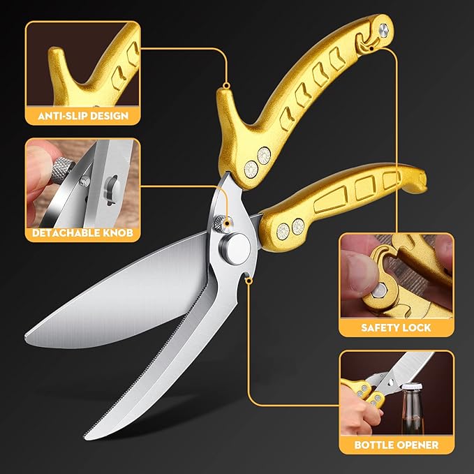DRAGON RIOT Heavy Duty Poultry Shears - A Must Have Kitchen Shears for Chicken and Meat Cutting - Dishwasher Safe and Stainless Food Kitchen Scissors for Thanksgiving(Golden)