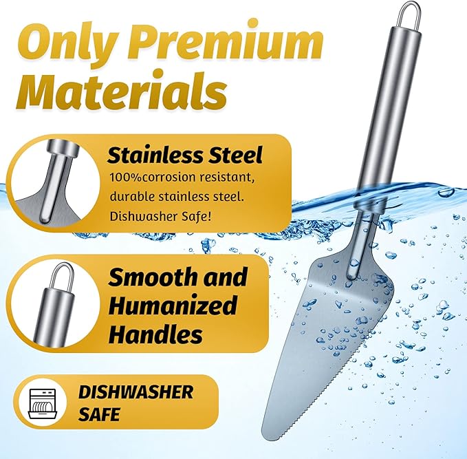 3 Pieces Pie Server Set Stainless Steel Pie Spatula Serrated with Comfortable Handle, Easy to Grip for Cutting and Serving Desserts Pizza and Cake