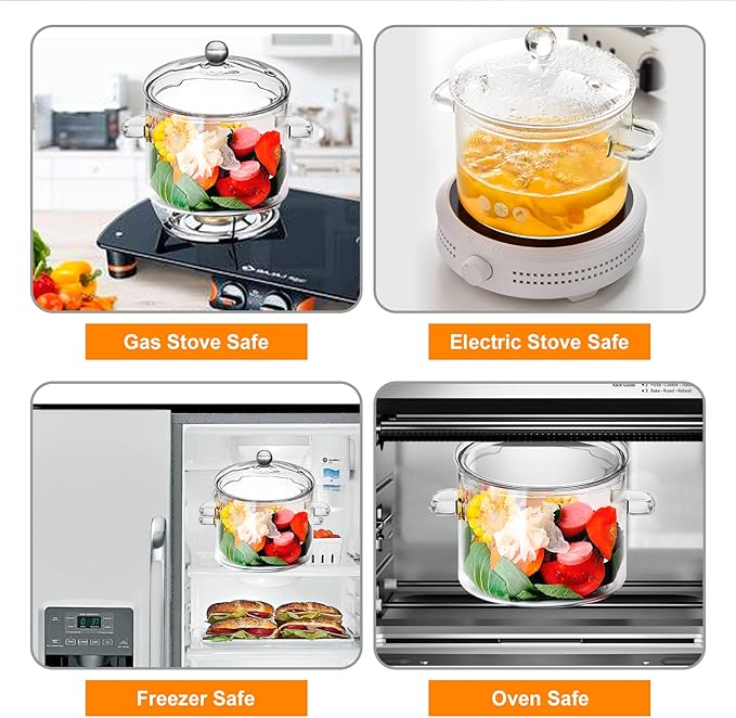 Glass Saucepan with Cover, Transparency Stovetop Pot,Dual Handles Pan with Lid for Pasta Noodle, Soup, Milk, Baby Food making or heating 1.35L/1.9L (1.35L)