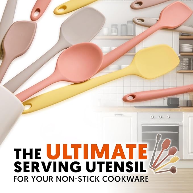 Platinum Silicone Spatula – BPA Free Silicone Spatula for Cooking – Heat Resistant Cooking Utensils for Non Stick Pans – One-Piece Spoonula for Baking, Mixing & More – Kitchen Scraper 11.4” Brown