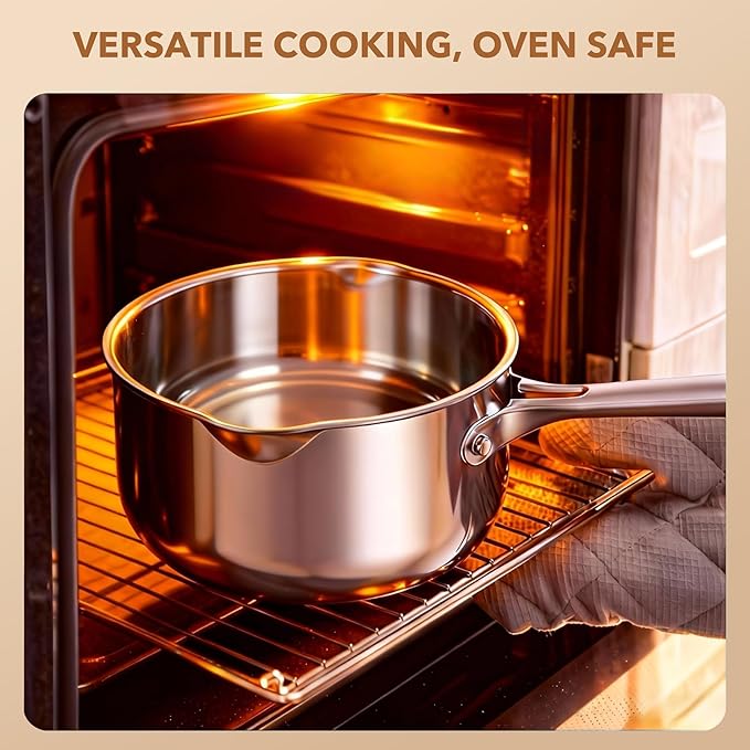 PekGema Stainless Steel Saucepan 3 Quart with Glass Strainer Lid, Thicken Tri-ply Full Sauce Pot, Two Side Spouts for Easy Pour, Dishwasher Safe, Induction Ready, Compatible with All Cooktops