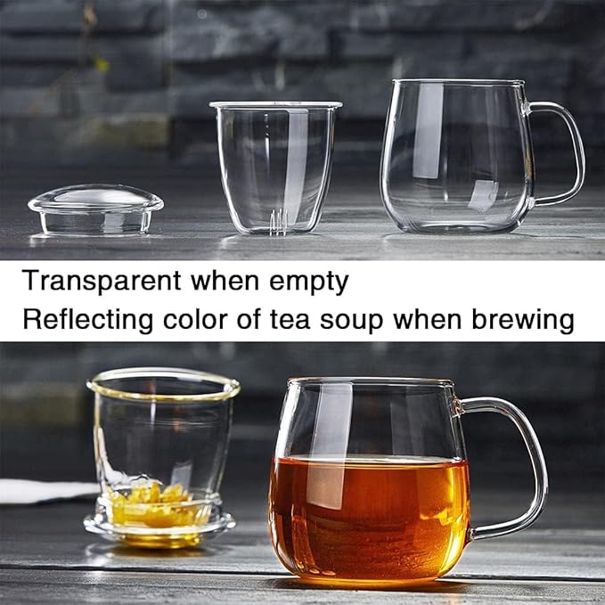 Glass Teacups 24 Pack Glass Tea Cup with Infuser and Lid, 17.6oz/520ml Large Borosilicate Teacup,Tea Clear Mug Cup for Loose Leaf Blooming Tea, Microwave & Dishwasher Safe.