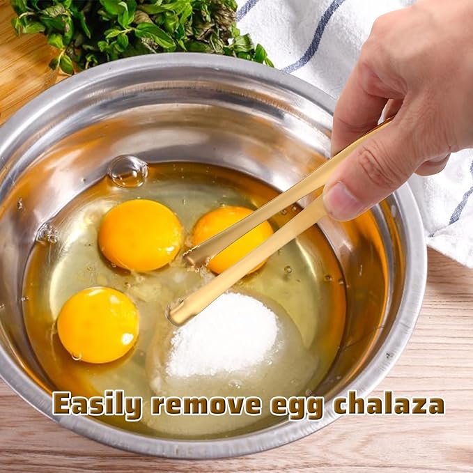 2pcs Egg Chalaza Removal Tool, Stainless Steel Toothed Egg Chalaza Remover Eggshell Fragment Remover Kitchen Tongs for Cooking Bakers Chefs (Gold)