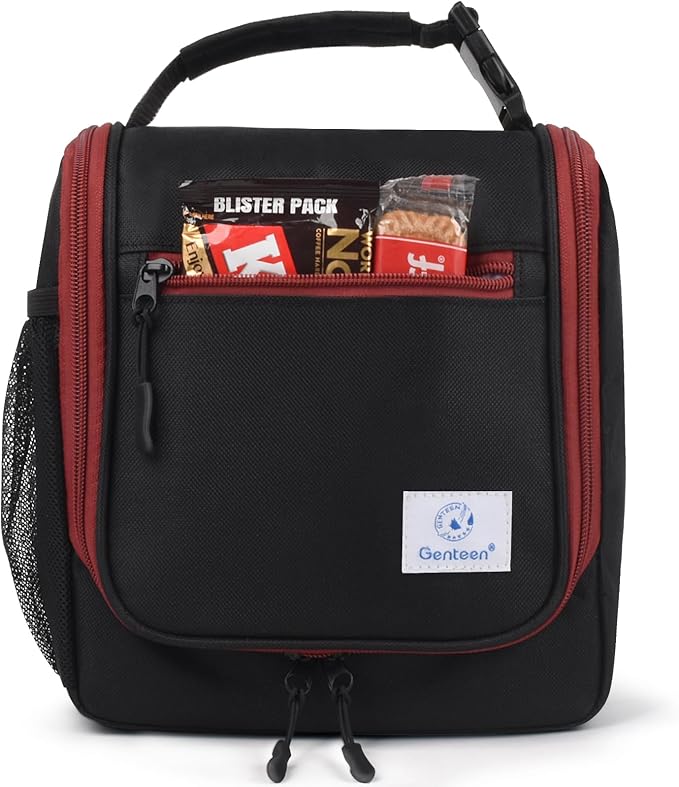 Genteen Kids Lunch Box, Insulated Lunch Bag for Kids, Toddler, Girl, and Boy; Holds Lunch Box, Water Bottle, & Snacks; Easy-Clean Water-Resistant Fabric & Multiple Zippered Pockets (Black)
