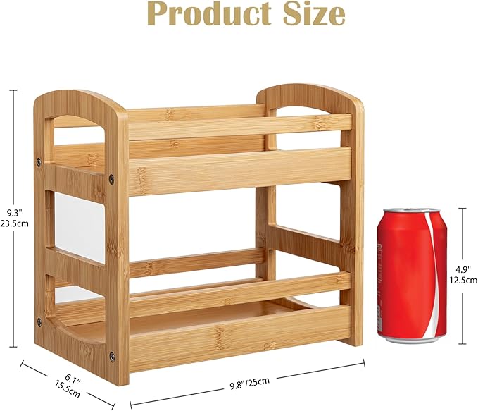 Briful Bamboo Spice Rack Organizer for Countertop, 2-Tier Seasoning Shelf Small Spice Holder for Kitchen Organization Pantry & Cabinet Decor