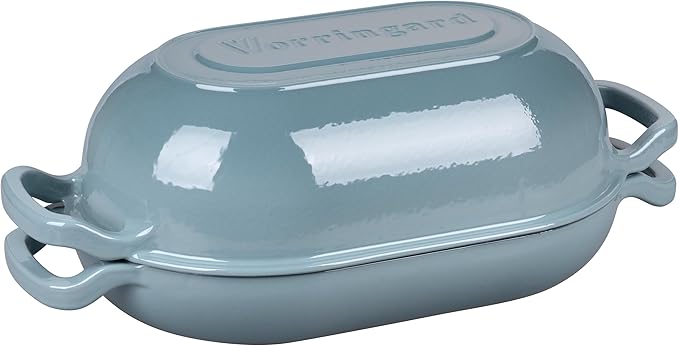 Enameled Cast Iron Sourdough Bread Oven, Dutch Oven, Loaf Cast Iron Bread Pan for Homemade Bread Baking, Meatloaf Pan with Lid, 5QT, Sea Salt