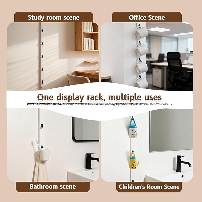 White Wall-Mounted Coffee Cup Holder - Narrow Space Design Mug Rack for Kitchen & Office - Organize & Display 6 Mugs or Water Bottles - Easy Install Space Saver Home Decor