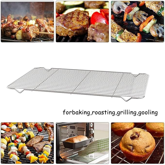 Cooling Rack Set of 3, Baking Rack Stainless Steel Wire Rack for Baking Cooking Roasting Grilling Cooling, 15” x 11” x 0.5” Wire Racks, Fit Various Size Cookie Sheets Oven