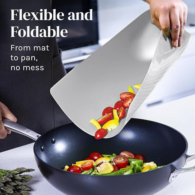 Cooler Kitchen Extra Thick Flexible Cutting Mat Set With Food Icons & EZ-Grip Back (Set Of 4 Mats) - Flexible Cutting Boards for Kitchen - Flexible Plastic Cutting Board Set (Black and White)...