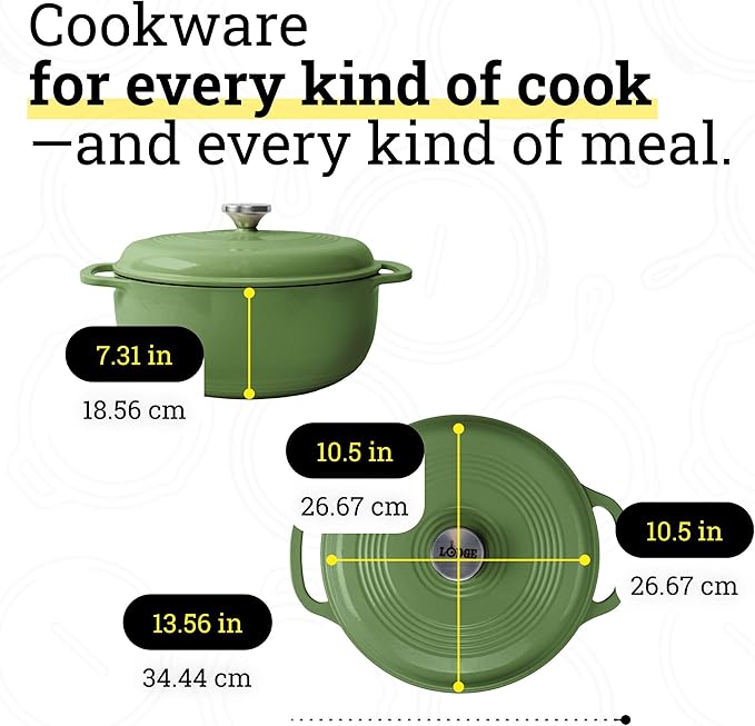 Lodge Essential Enamel Cast Iron Dutch Oven - Perfect for Bread Baking, Braising, Marinating & Slow Cooking - Features Moisture-Sealing Lid & Dual Handles - Kitchen Essentials - 6 Quarts - Spruce