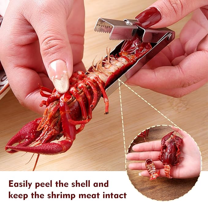 2025 New Stainless Steel Crawfish Peeler Tool，Crawfish Quick Peeler，Efficient Easily Peeling Shrimp Tails，Clean Convenient and Smart Seafood Sheller Tool for Families and Restaurants