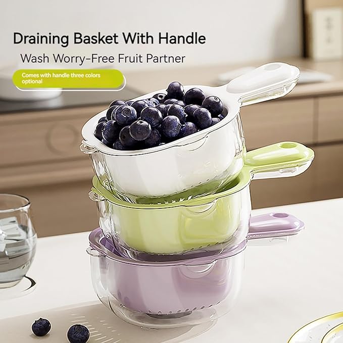 Small Fruit Colander,Fruit Rinser Strainer Container Dual-Layer Vegetable Cutting And Draining Basket,Watermelon Bowl With Strainer For Mini Berry And Tomato Grape Washer (White)