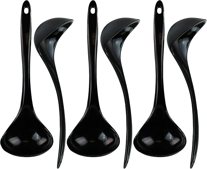 Reston Lloyd Melamine Soup Ladle Kitchen Utensil, Premium Quality Utensil with Heat Resistant Ergonomic Handle, Durable BPA-Free Plastic, 10.5 inch long, 6pc Set, Black