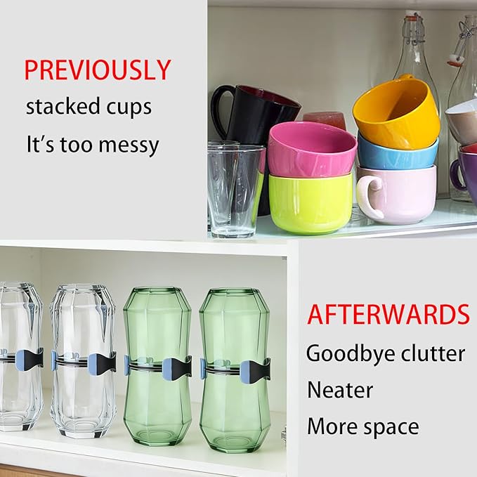 Coffee Mug Organizers and Storage,Extendable, automatically folding teacup and coffee cup organizer，Kitchen Cabinet Shelf Organizer-Cupboard and Pantry Organization, Save Space (4, Black)