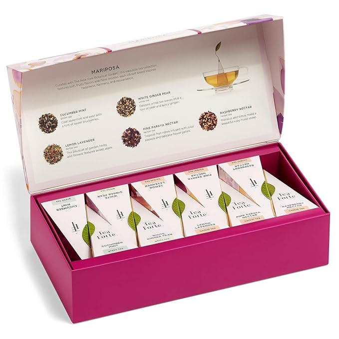 Tea Forte Easter Gifts for Adults -Premium Petite Presentation Box Gift Set Sampler, 10 Count, 2 of Each Blend Individually Wrapped Handcrafted Pyramid Infuser Bags, Mariposa Tea