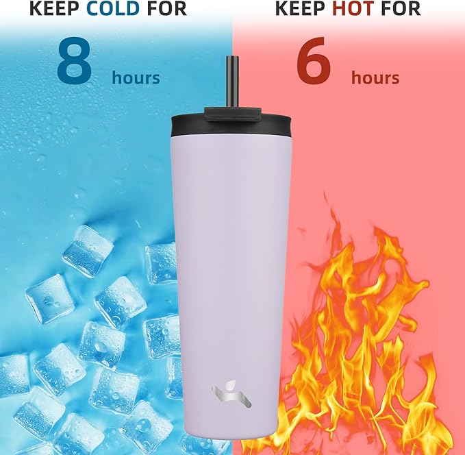 26 OZ Insulated Tumbler with Lid and 2 Straws Stainless Steel Water Bottle Vacuum Travel Mug Coffee Cup,Taro