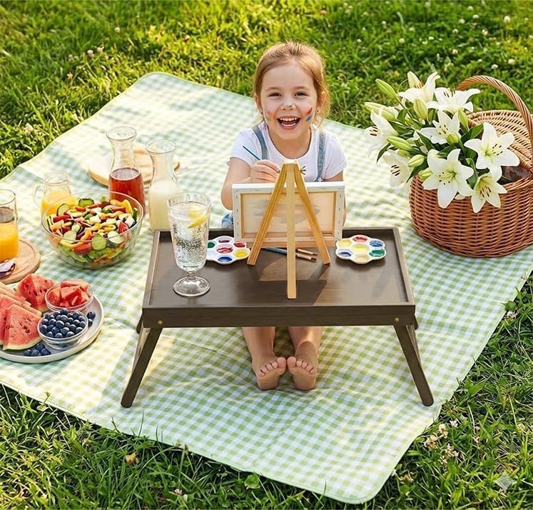 Pipishell Bed Tray Table with Folding Legs, Bamboo, Medium Size, Brown