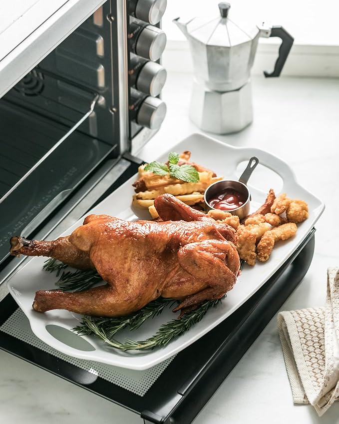 LAUCHUH Serving Platter for Party, 16 inches Large Serving Tray with Handles Porcelain Serving Platters for Meat Serving Dish for Entertaining White Serving Plates for BBQ, Plates Set of 2