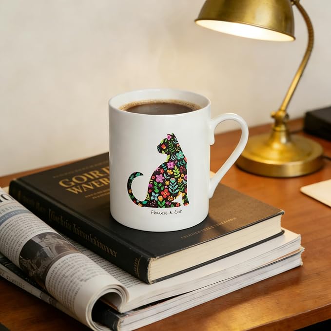 Cat Heat Color Changing Coffee Mug - 12 oz Ceramic Tea Cup - Cat Lover Gift for Women.