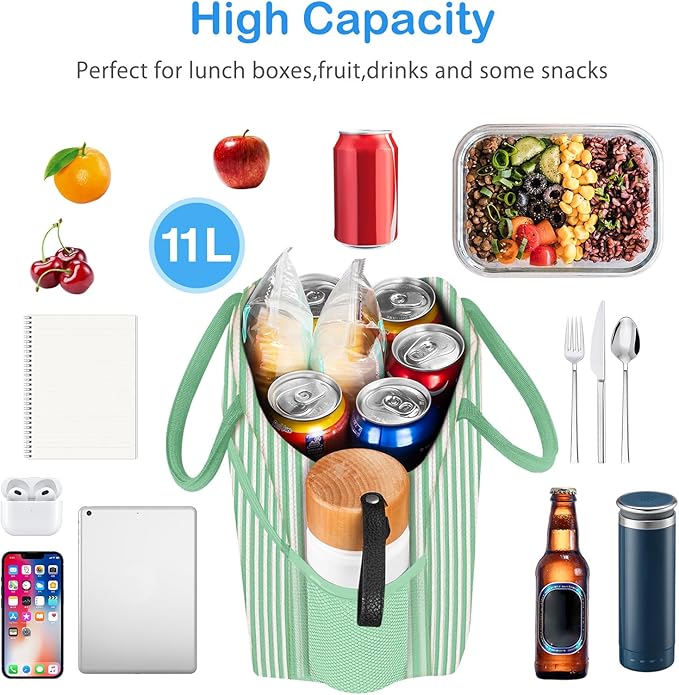 DALINDA Corduroy Lunch Box for Women,Insulated Lunch Bag Cute Cooler Tote Bag,Reusable 11L Large Capacity for Work Camping Picnic
