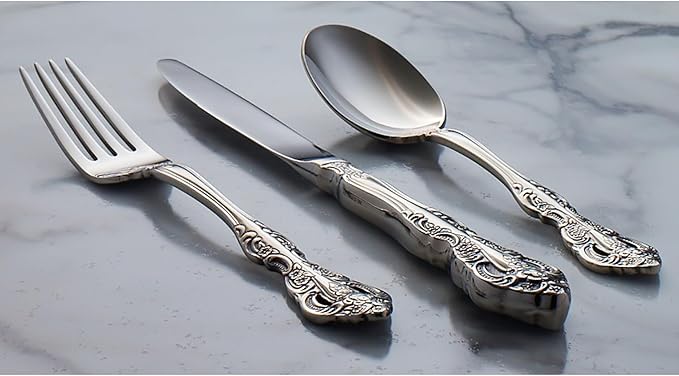 Oneida Silverware Set For 4, Michelangelo 20-Piece Fine Flatware Set, Service For 4, Heavyweight 18/10 Stainless Steel, Mirror Finish, Dishwasher Safe, Knives Spoons & Forks Sets (Silver, 20 Piece)