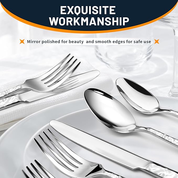 60 Piece Silverware Set for 12, Food-Grade Stainless Steel Utensils Set,Wave Style Design & Mirror Polished - Dishwasher Safe