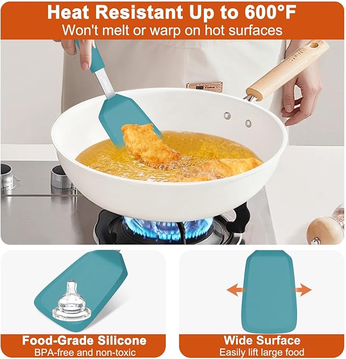 Silicone Spatula, 13 x 3.2 In, 600°F Heat Resistant Kitchen Spatula, BPA Free, Flexible Turner For Non Stick Frying Pan, Cooking, Flipping Egg and Pancake, Dishwasher Safe (Blue)