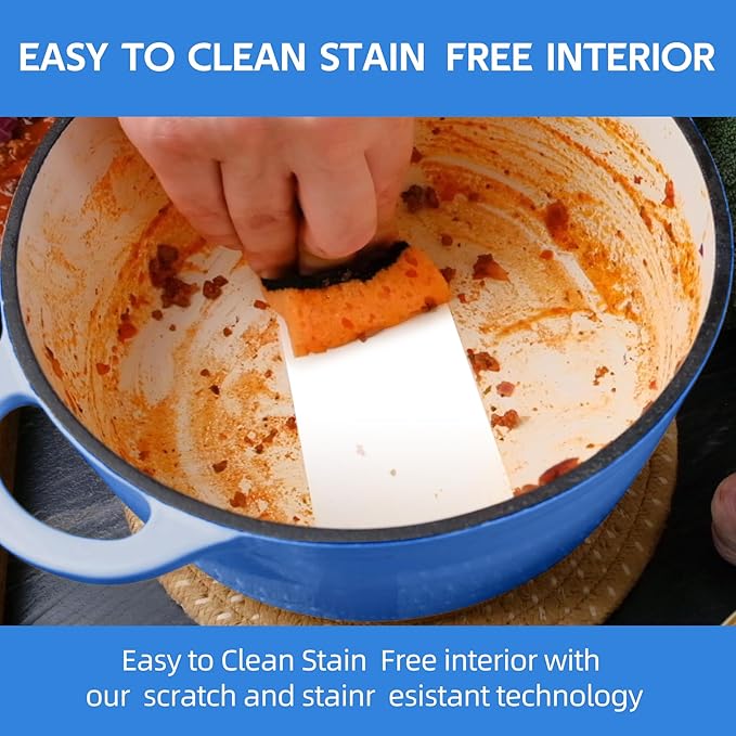 4 Quart Dutch Oven Enameled Cast Iron with Lid - Big Dual Handles - Oven Safe up to 500°F - Classic Round Pot for Versatile Cooking Blue