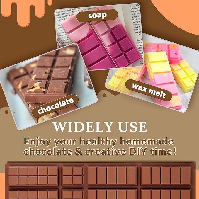 HKNMTT Chocolate Bar Molds Silicone Snap Deep Moulds for Filling Dubai Wax Candy Energy Protein Bars, Food Grade Non stick Home DIY Handmade Gifts